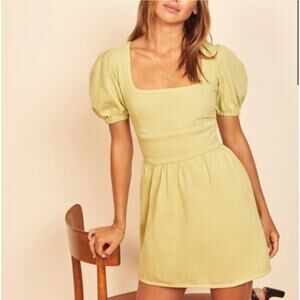 NWT Reformation Gables Mini Dress Avocado‎ Green Size 8 Milkmaid Dainty Feminine